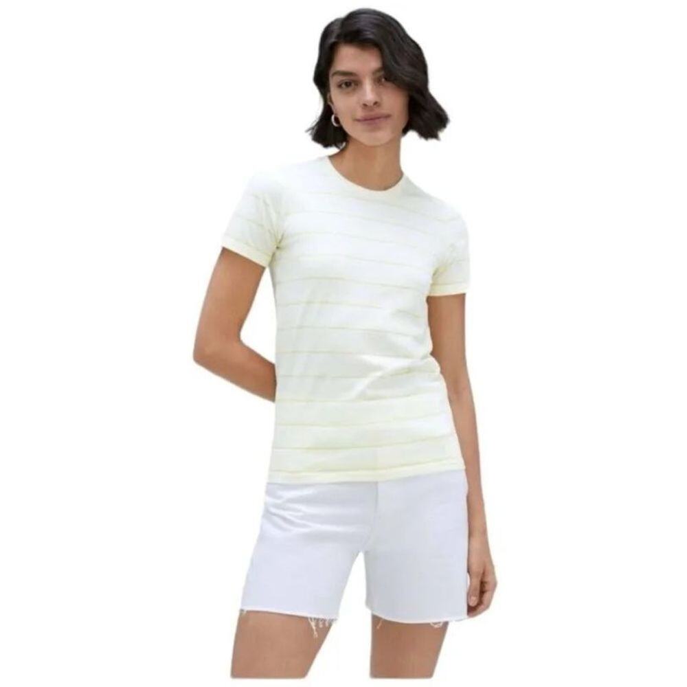 NWT Everlane Womens Yellow & White Striped Organic Cotton Crew T-Shirt Size XS